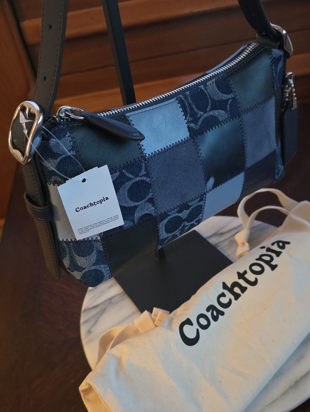 Coach NWT Coachtopia Denim Patchwork Shoulder Bag with Silver Hardware ๐ - Picture 3 of 16
